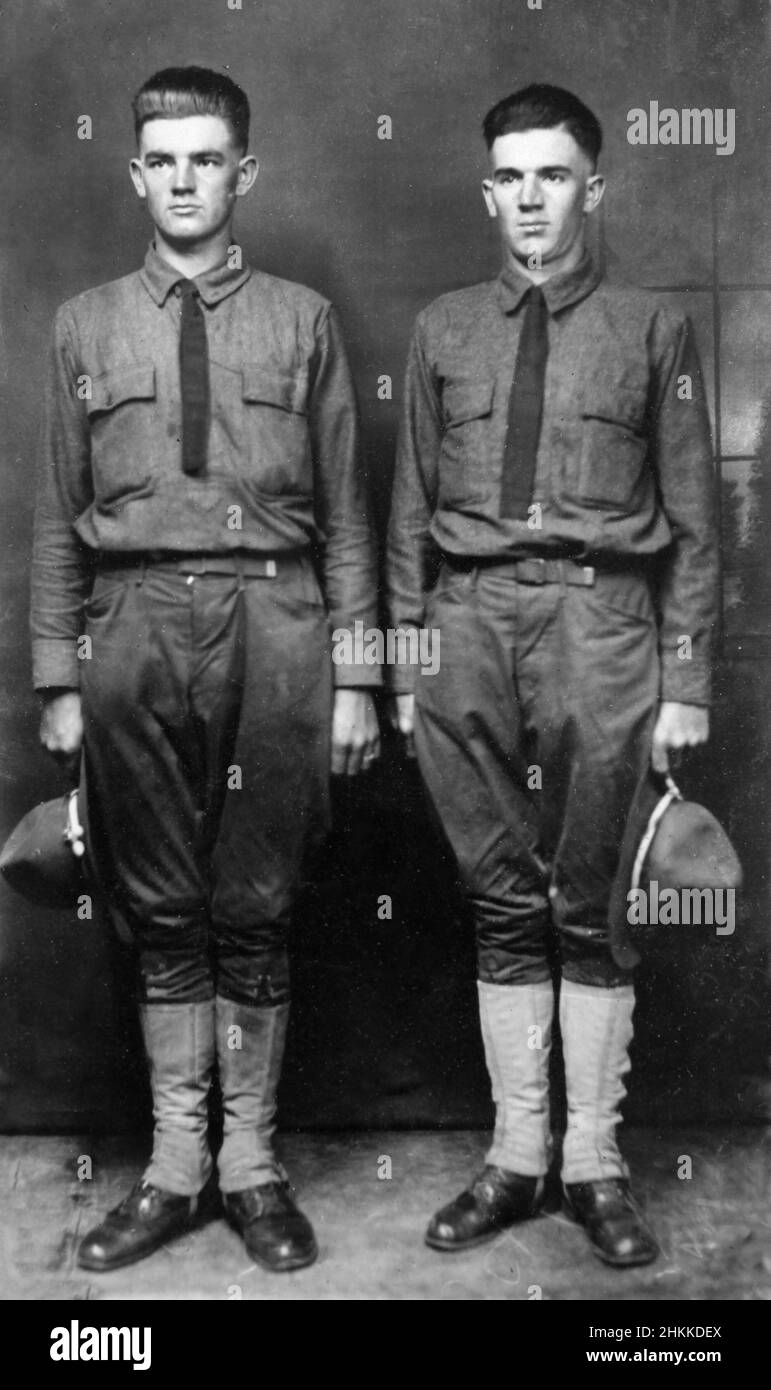 Two young doughboys in uniform, ca. 1918. Stock Photo