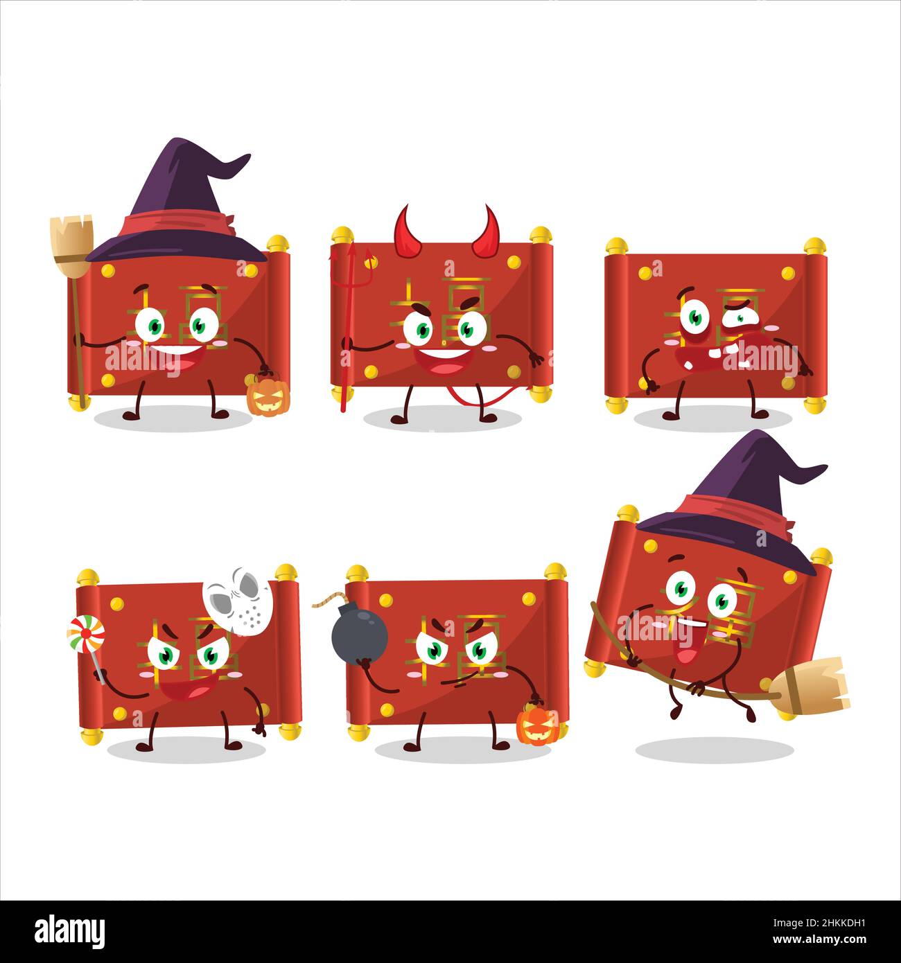 Halloween expression emoticons with cartoon character of red paper roll ...