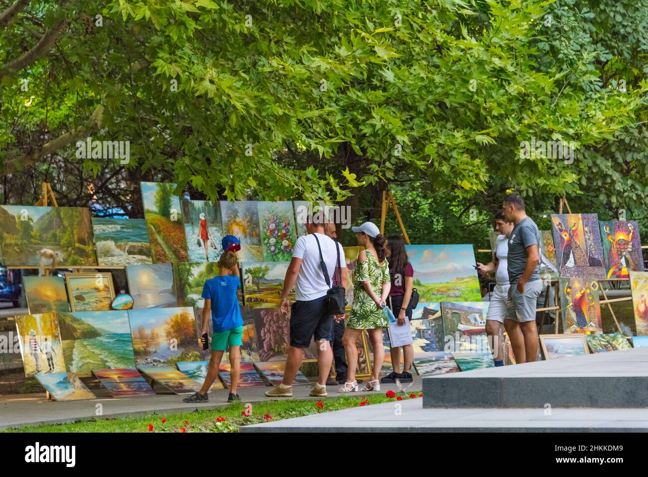 Exhibition and sale of paintings by modern arts in Saryan Park, Yerevan, Armenia Stock Photo