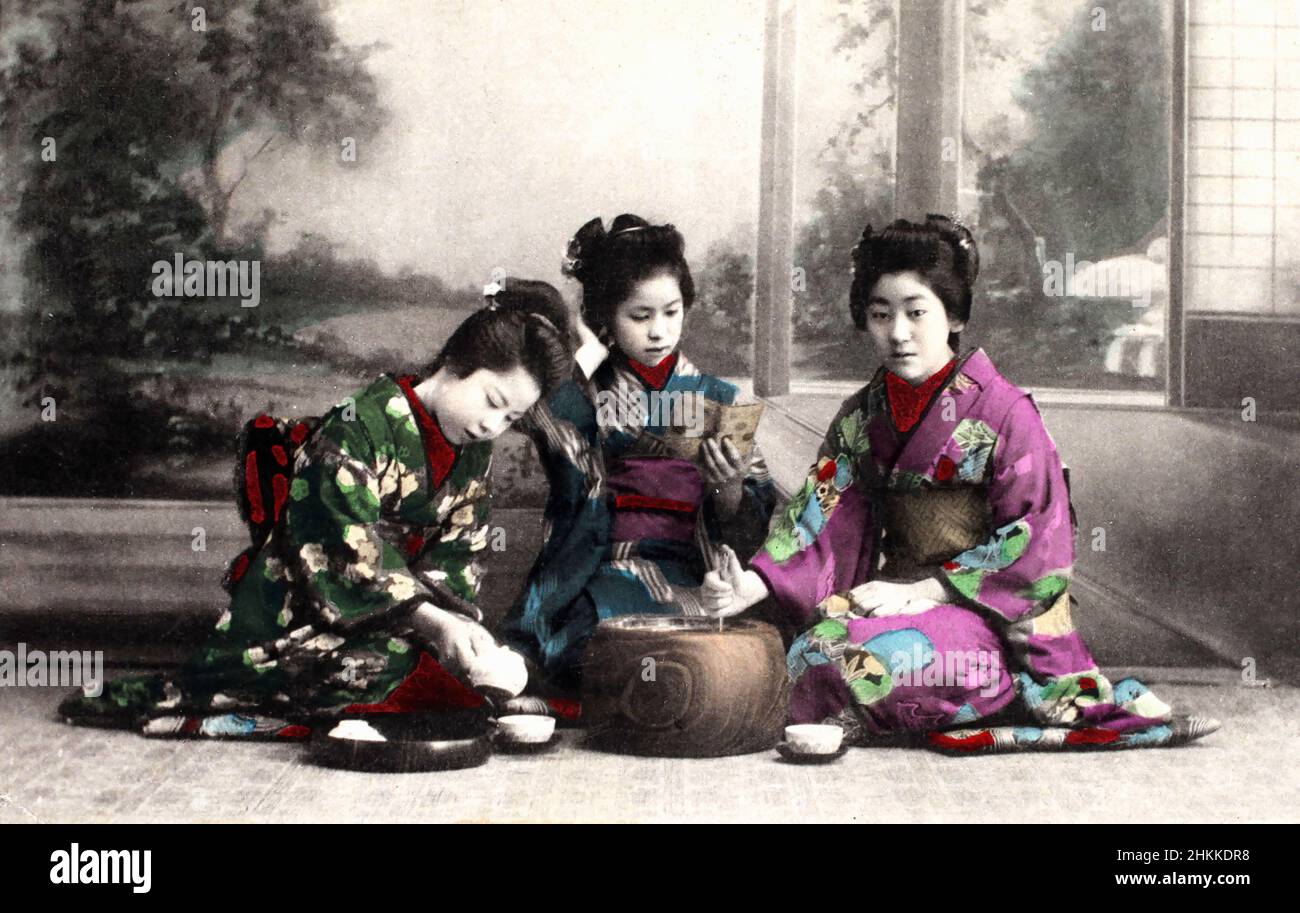 Turn of the 20th century Japanese postcard image. Stock Photo