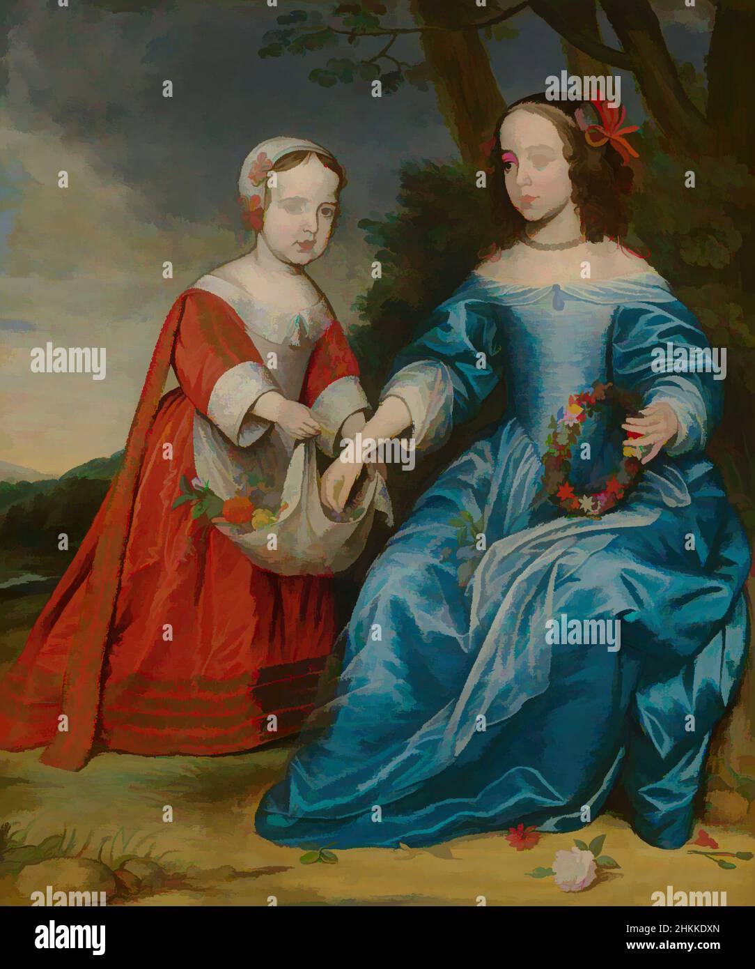 Art inspired by Double portrait of Prince Willem III 1650-1702 and his aunt Maria, princess of Orange 1642-1688, as children, Gerrit van Honthorst, 1653, Classic works modernized by Artotop with a splash of modernity. Shapes, color and value, eye-catching visual impact on art. Emotions through freedom of artworks in a contemporary way. A timeless message pursuing a wildly creative new direction. Artists turning to the digital medium and creating the Artotop NFT Stock Photo