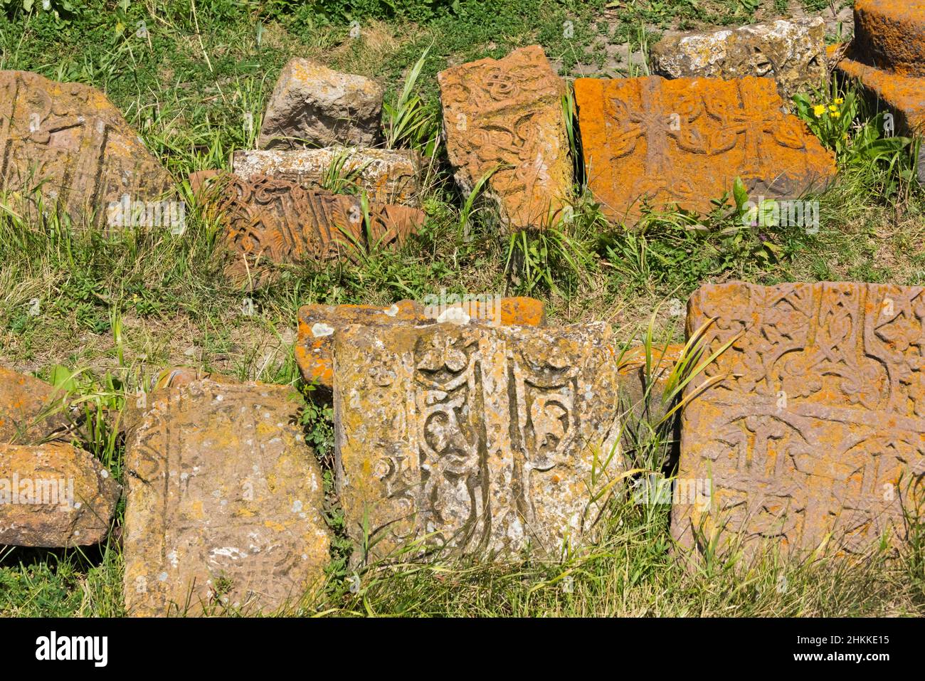 Ancient stone carving in Sevanavank Monastery Complex, Gegharkunik Province, Armenia Stock Photo