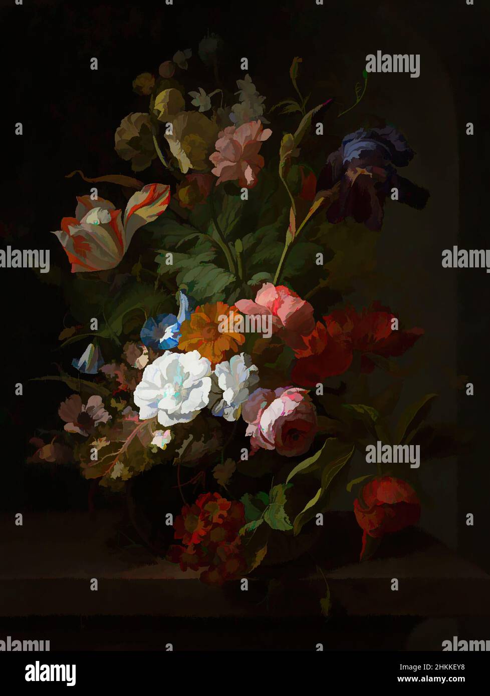 Art inspired by Vase with Flowers, Rachel Ruysch, 1700, Classic works modernized by Artotop with a splash of modernity. Shapes, color and value, eye-catching visual impact on art. Emotions through freedom of artworks in a contemporary way. A timeless message pursuing a wildly creative new direction. Artists turning to the digital medium and creating the Artotop NFT Stock Photo