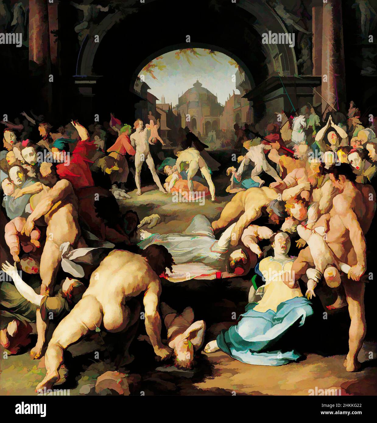 Art inspired by The infanticide in Bethlehem, Cornelis Cornelisz van Haarlem, 1591, Classic works modernized by Artotop with a splash of modernity. Shapes, color and value, eye-catching visual impact on art. Emotions through freedom of artworks in a contemporary way. A timeless message pursuing a wildly creative new direction. Artists turning to the digital medium and creating the Artotop NFT Stock Photo