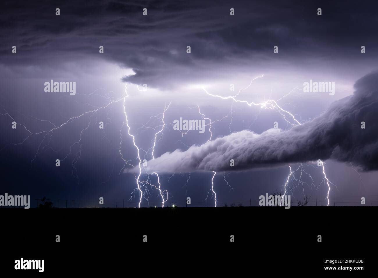 Lightning bolts strike in a storm near Hobbs, New Mexico Stock Photo
