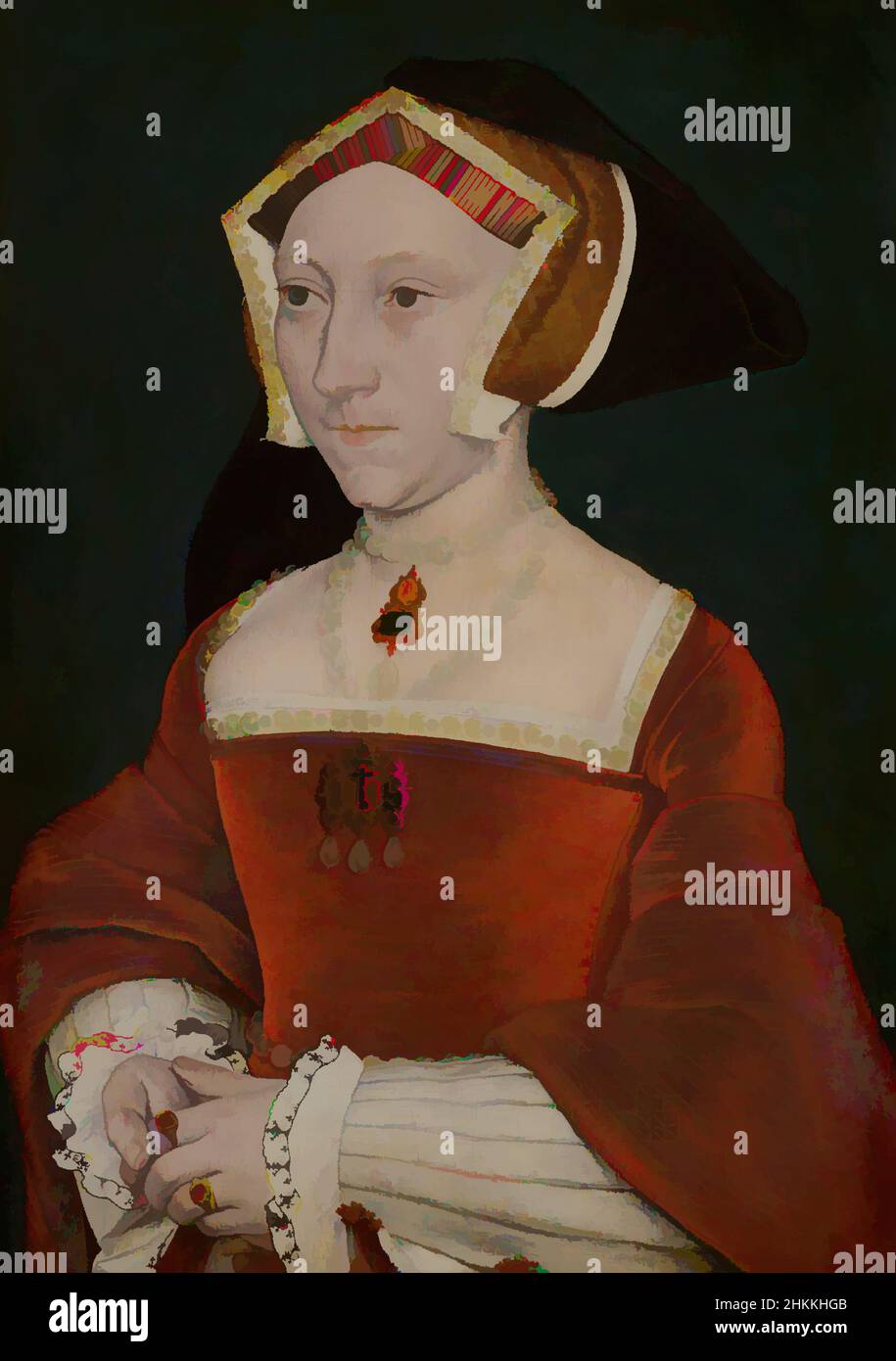 Art inspired by Portrait of Jane Seymour 1509? -1537, Hans Holbein de Jonge, workshop of, c. 1540, Classic works modernized by Artotop with a splash of modernity. Shapes, color and value, eye-catching visual impact on art. Emotions through freedom of artworks in a contemporary way. A timeless message pursuing a wildly creative new direction. Artists turning to the digital medium and creating the Artotop NFT Stock Photo