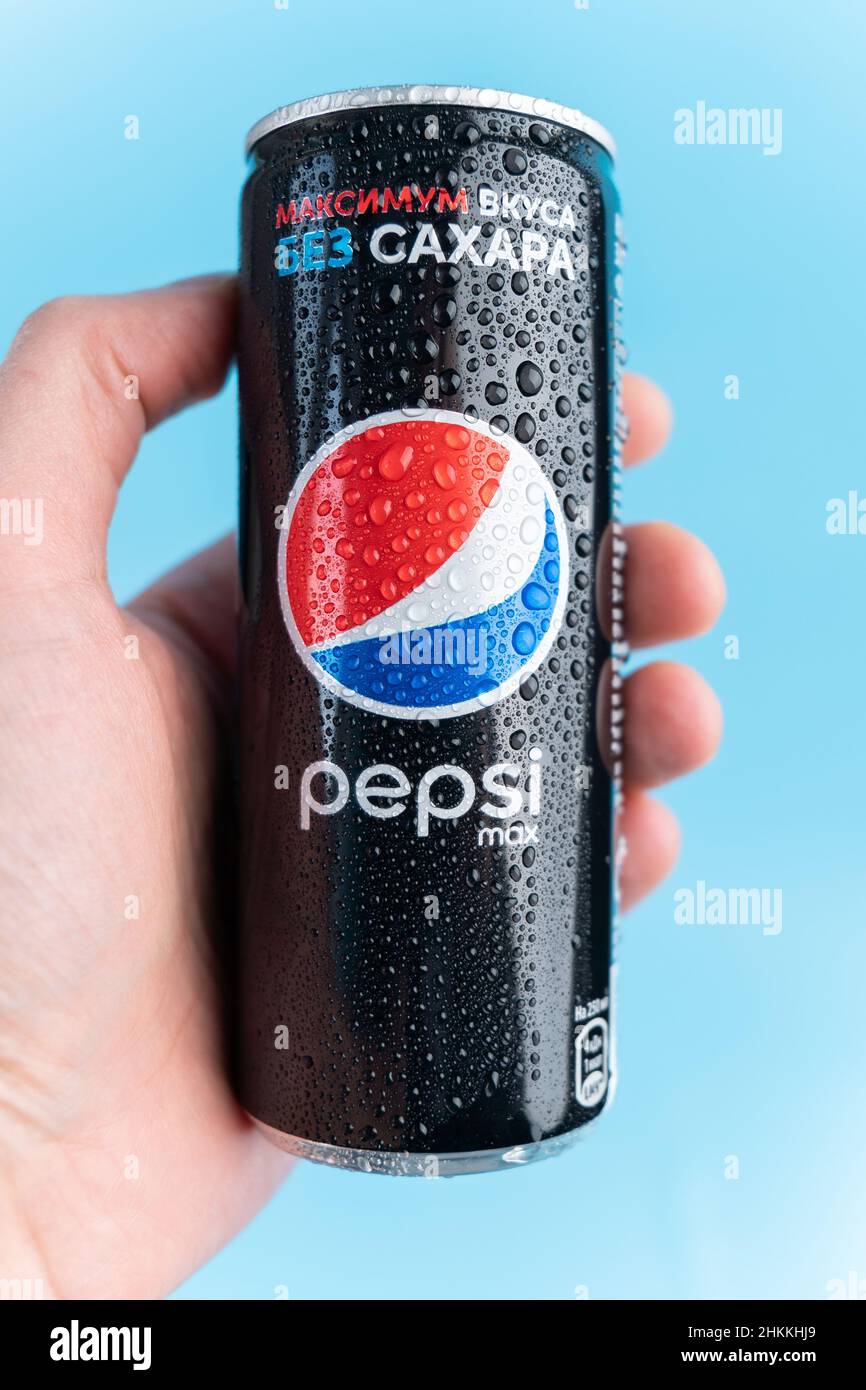 Tyumen, Russia-January 19, 2022: Pepsi drink in a can logo close up. Pepsi  is carbonated soft drink produced by PepsiCo. Vertical photo Stock Photo -  Alamy
