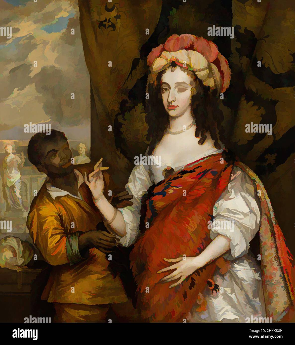 Art inspired by Posthumous portrait of Mary I Stuart 1631-1660 with a servant, Adriaen Hanneman, c. 1664, Classic works modernized by Artotop with a splash of modernity. Shapes, color and value, eye-catching visual impact on art. Emotions through freedom of artworks in a contemporary way. A timeless message pursuing a wildly creative new direction. Artists turning to the digital medium and creating the Artotop NFT Stock Photo