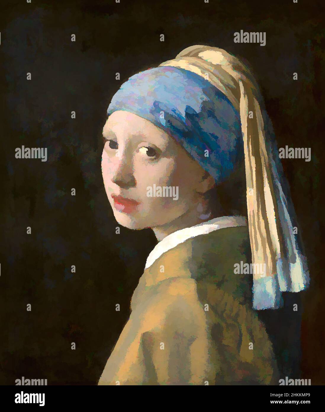 Art inspired by Girl with a Pearl Earring, Johannes Vermeer, c. 1665, Classic works modernized by Artotop with a splash of modernity. Shapes, color and value, eye-catching visual impact on art. Emotions through freedom of artworks in a contemporary way. A timeless message pursuing a wildly creative new direction. Artists turning to the digital medium and creating the Artotop NFT Stock Photo