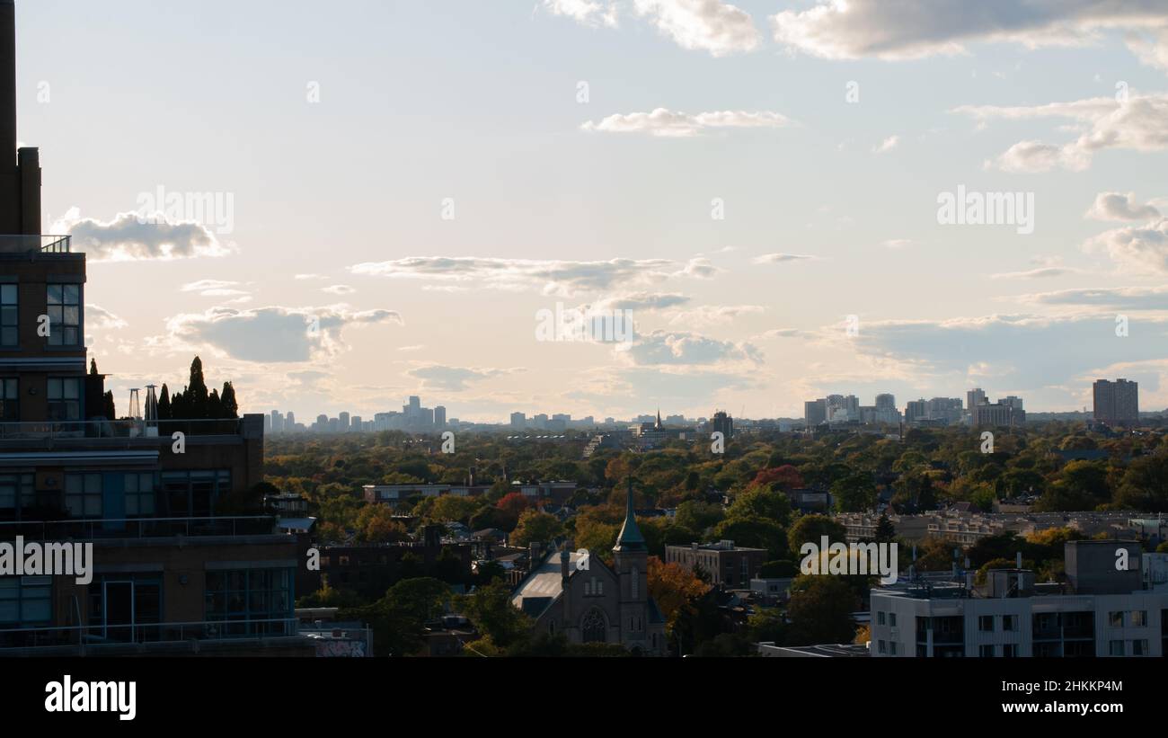 Toronto city under autumn blue sky with small clouds Stock Photo