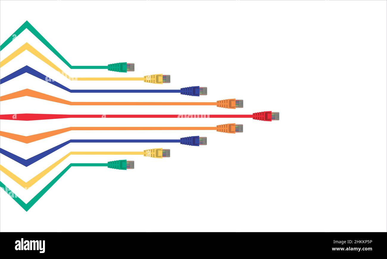 Set of colorful abstract wire ethernet network cables on white background, vector illustration. Stock Vector