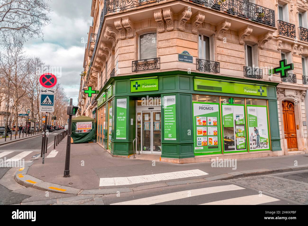 Paris, France - January 20, 2022: General street view from Paris, the French capital. Typical French architecture and urban view. Stock Photo