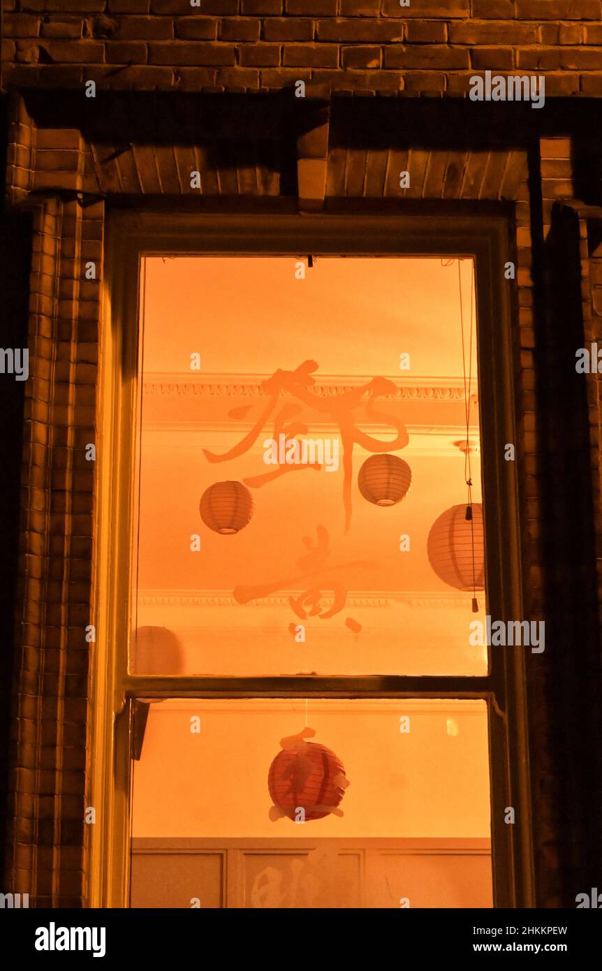 window of mings chinese restaurant, bury st edmunds, east anglia