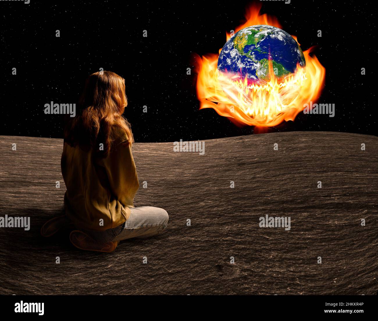 Climate change despair, conceptual composite image Stock Photo