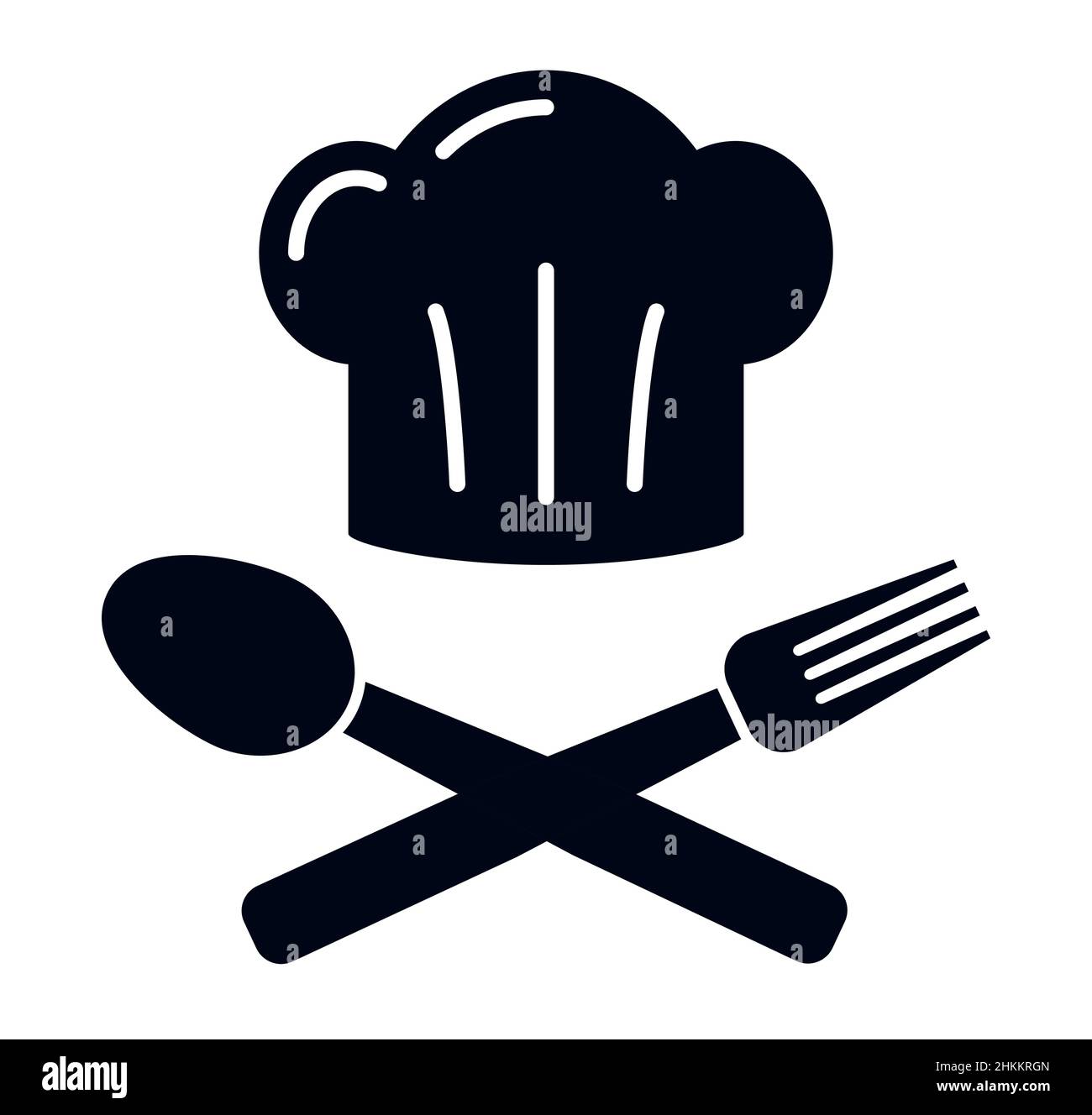 Kitchen chef hat symbol with fork and spoon logo Stock Vector