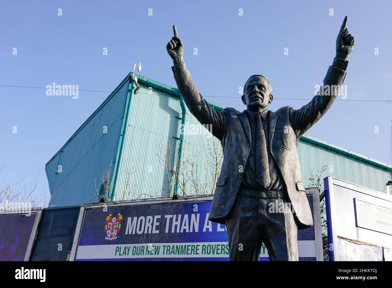 General view of a statue of former manager Jonny King outside Prenton Park Stadium before the gamePicture by Steve Flynn/AHPIX.com, Football: The SkyB Stock Photo