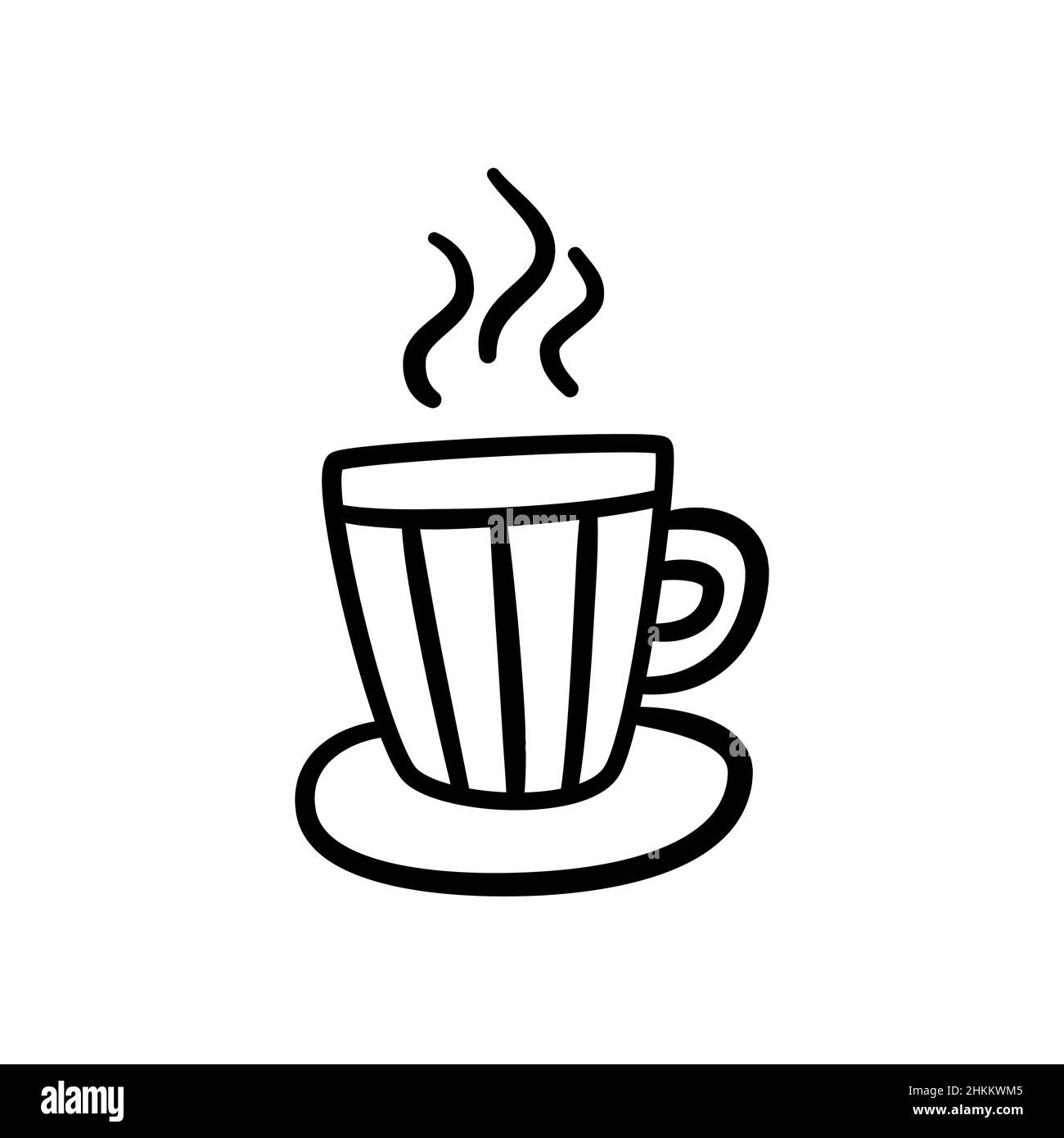 Cute cup of hot tea or coffee in doodle style. Hand drawn mug. Children