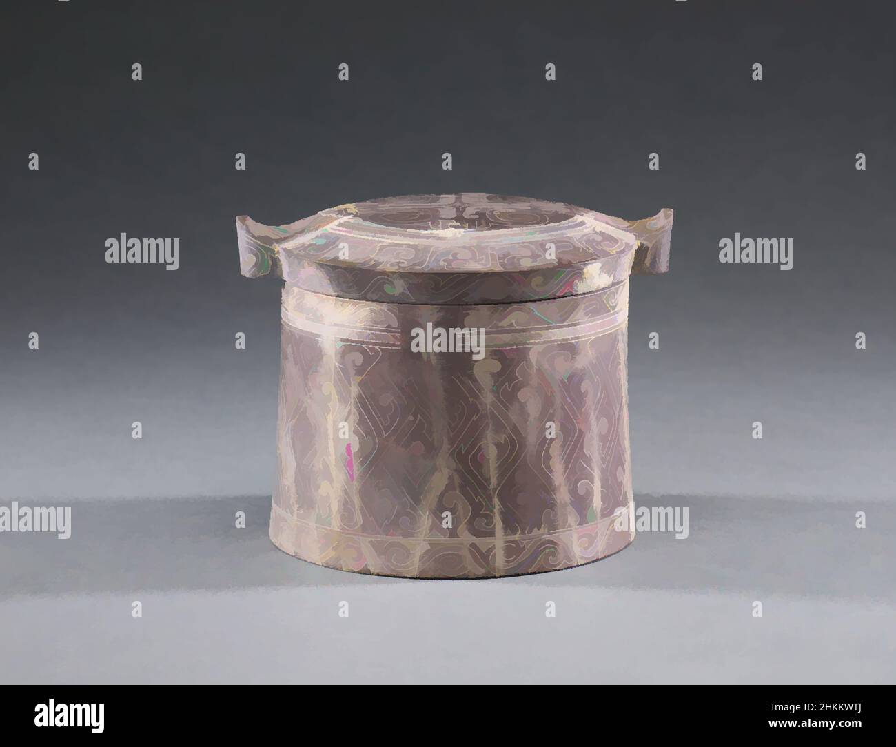 Art inspired by Covered Vessel with Design of Incised Spiral and Geometric  Motifs, Chinese, Eastern Zhou dynasty, 770-221 BC, Warring States period,  475-221 BC, 4th-3rd century BC, Steatite, Made in China, Asia,
