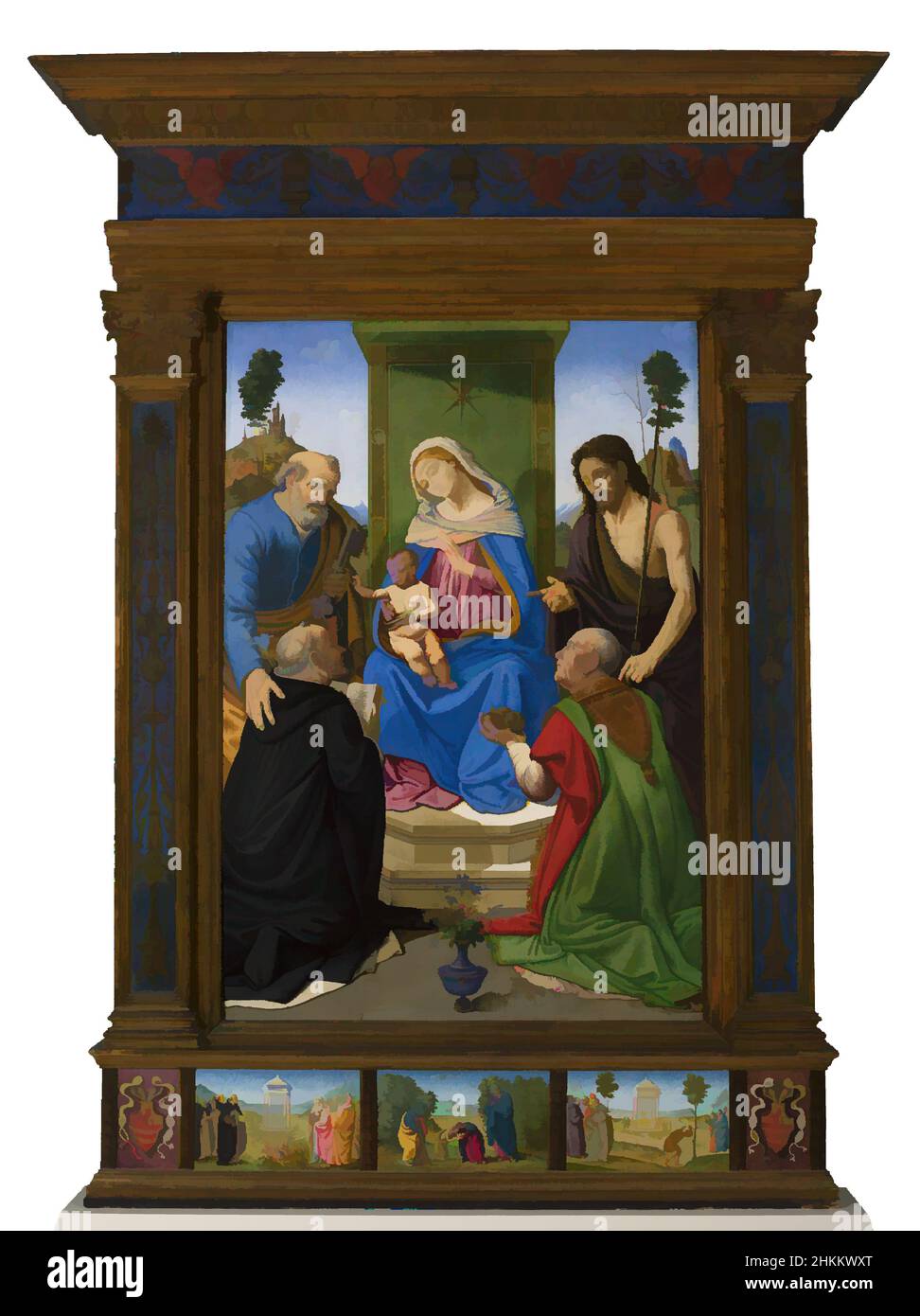Art inspired by Madonna and Child Enthroned with Sts. Peter, John the  Baptist, Dominic, and Nicholas of Bari, Piero di Cosimo, Italian,  1461/62-1521(?), c.1481-85, Tempera and oil on panel, Made in Florence,