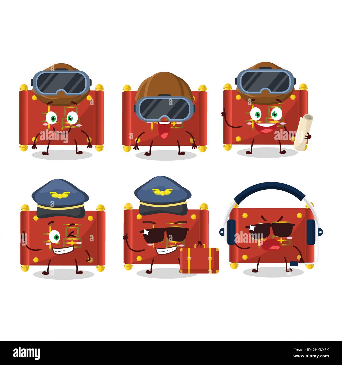 Pilot cartoon mascot red paper roll chinese with glasses. Vector ...
