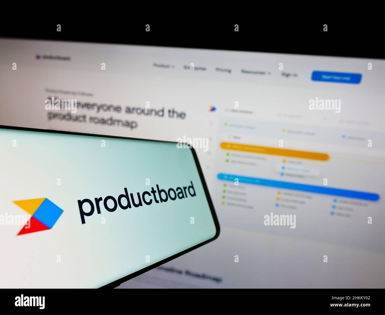 Smartphone with logo of American software company Productboard Inc. on