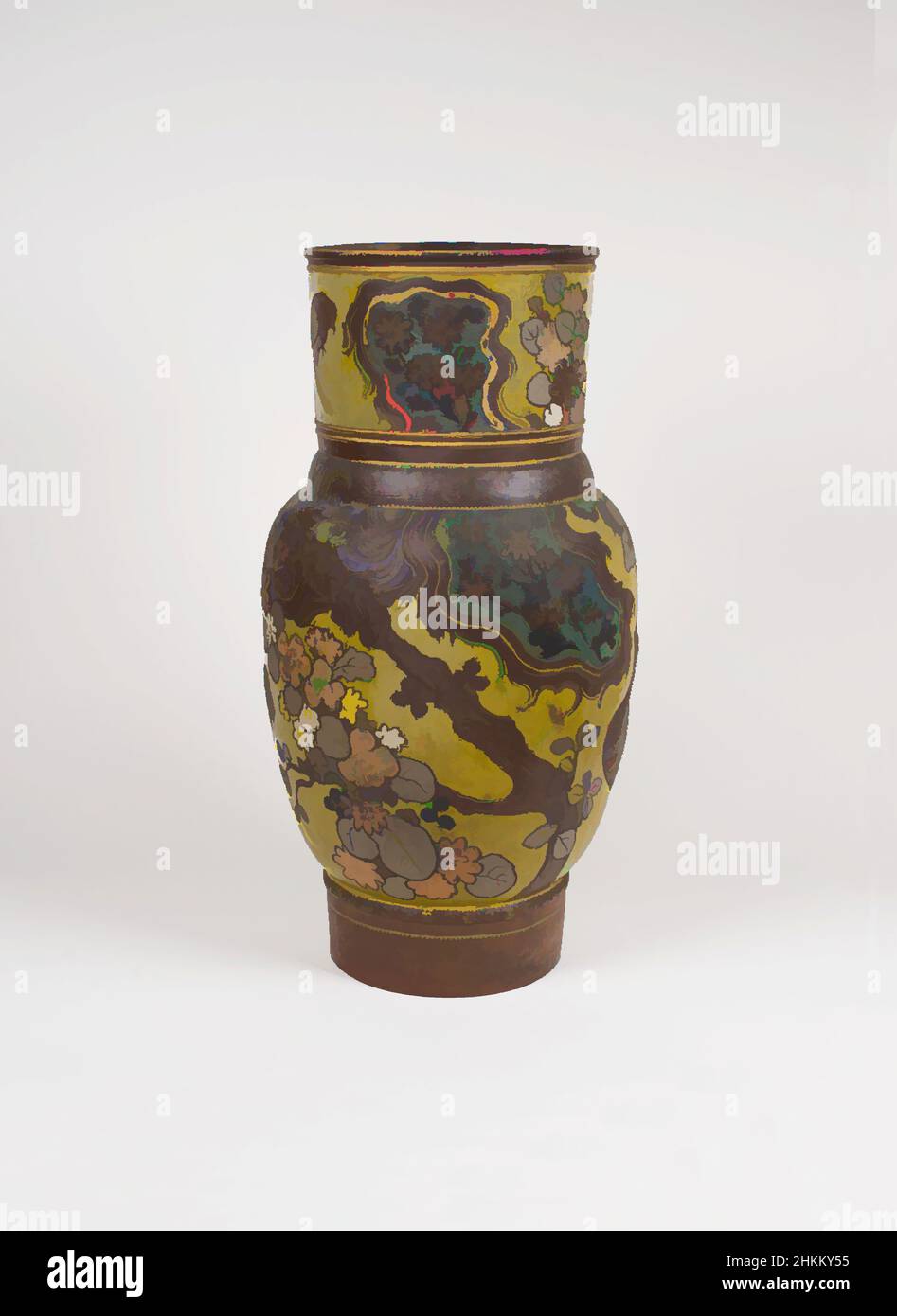 Art inspired by Vase, Ernest Chaplet, French, 1835-1909, Haviland and Company, American and French, 1864-1931, 1882-85, Stoneware with matte glaze and gilding, Made in France, Europe, Ceramics, containers, 27 1/2 x 14 in. (69.9 x 35.6 cm, Classic works modernized by Artotop with a splash of modernity. Shapes, color and value, eye-catching visual impact on art. Emotions through freedom of artworks in a contemporary way. A timeless message pursuing a wildly creative new direction. Artists turning to the digital medium and creating the Artotop NFT Stock Photo