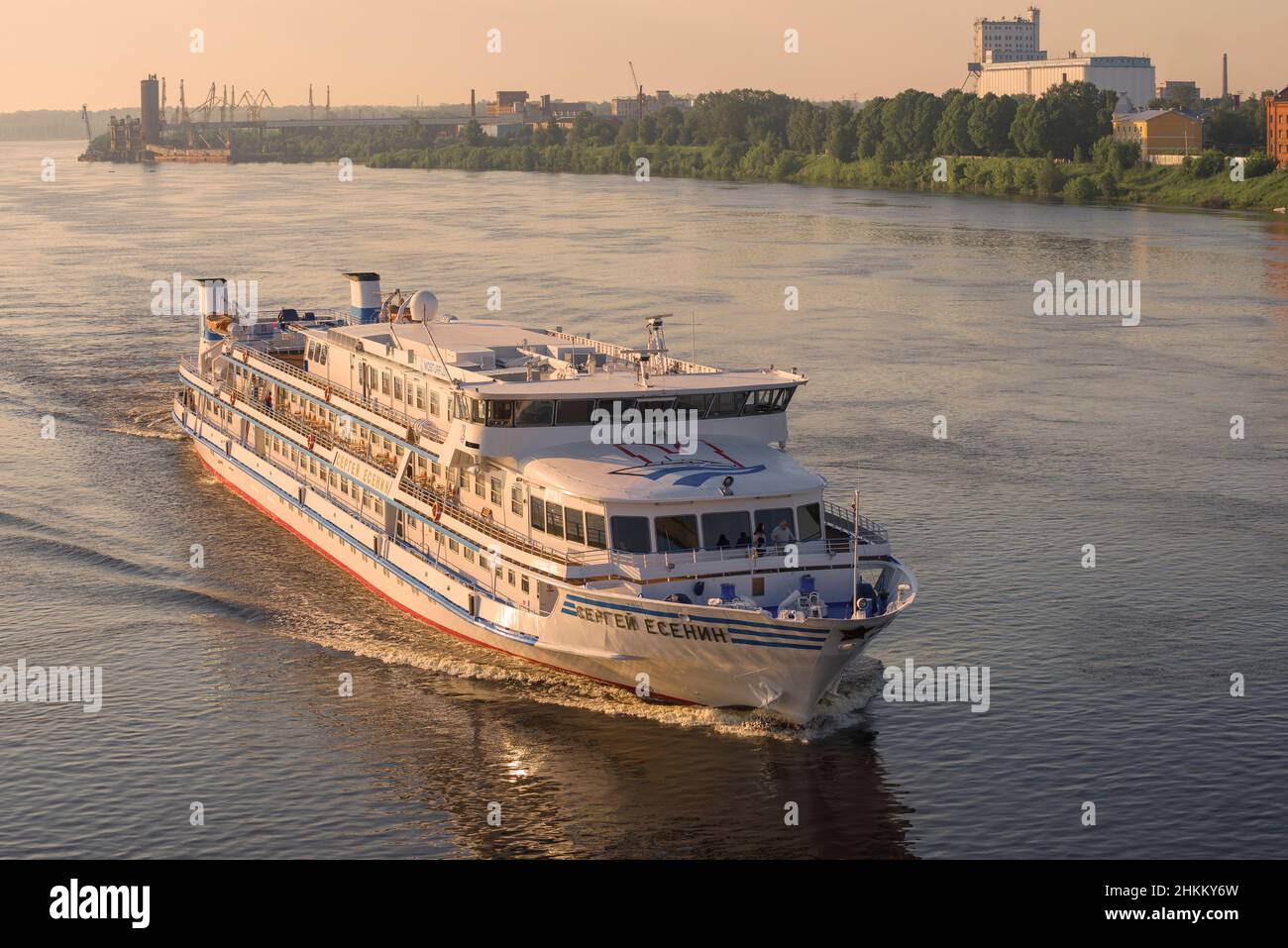 RYBINSK, RUSSIA - JULY 16, 2017: Cruise ship 'Sergei Yesenin' on the Volga River on a early July morning Stock Photo
