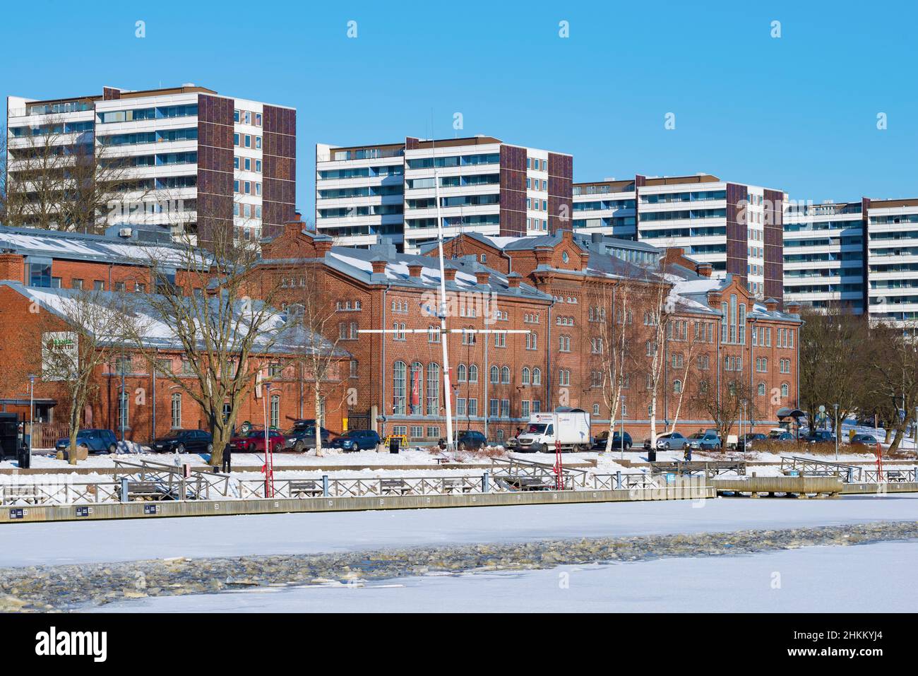 TURKU, FINLAND - FEBRUARY 23, 2018: City embankment on a sunny February day Stock Photo