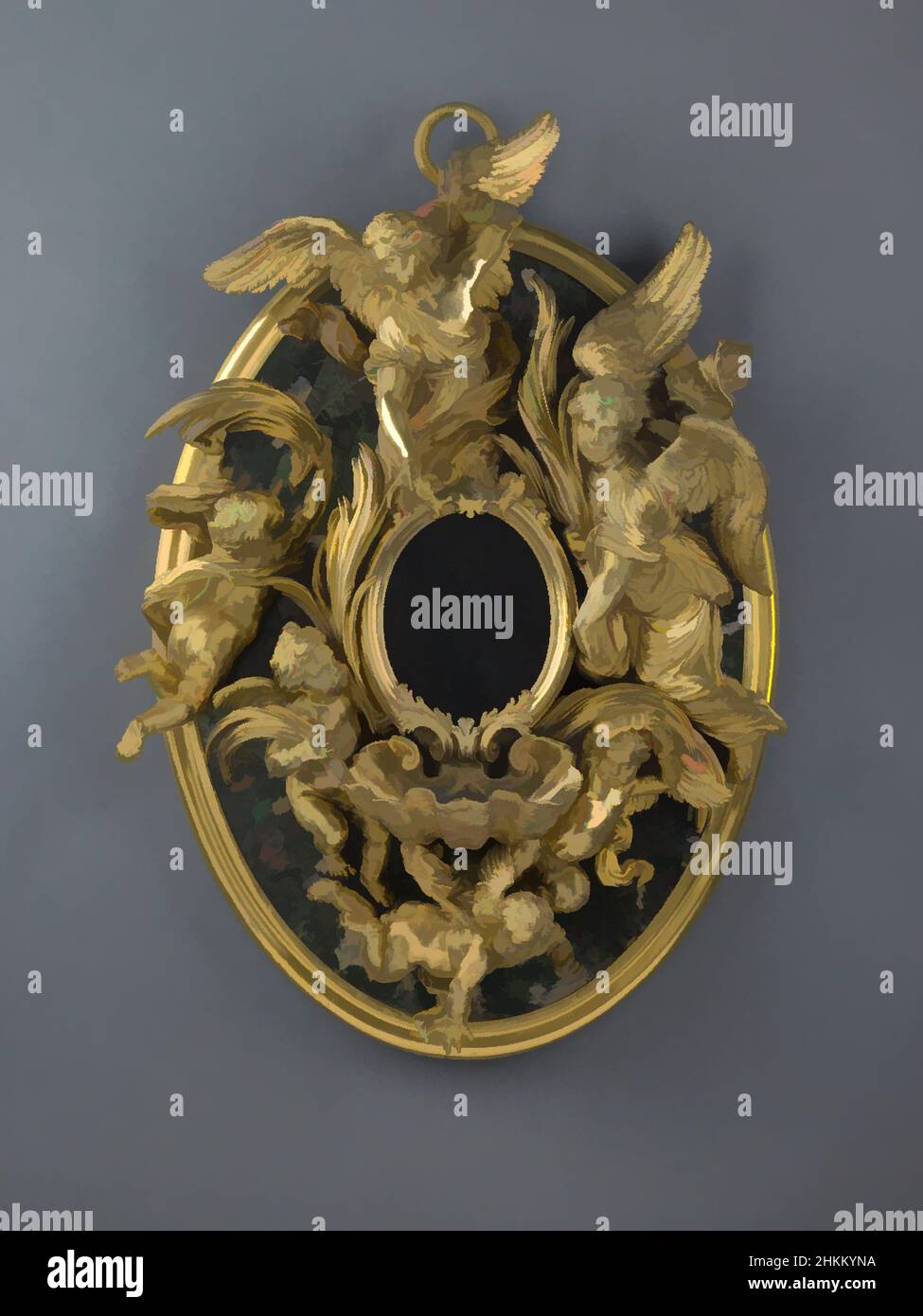 Art inspired by Holy Water Font, Giuseppe Piamontini, Italian, 1664-1742, late 17th century, Bronze with gilding and marble, Made in Florence, Tuscany, Italy, Europe, Metalwork, 27 1/2 x 19 1/2 x 7 5/8 in. (69.9 x 49.5 x 19.4 cm, Classic works modernized by Artotop with a splash of modernity. Shapes, color and value, eye-catching visual impact on art. Emotions through freedom of artworks in a contemporary way. A timeless message pursuing a wildly creative new direction. Artists turning to the digital medium and creating the Artotop NFT Stock Photo