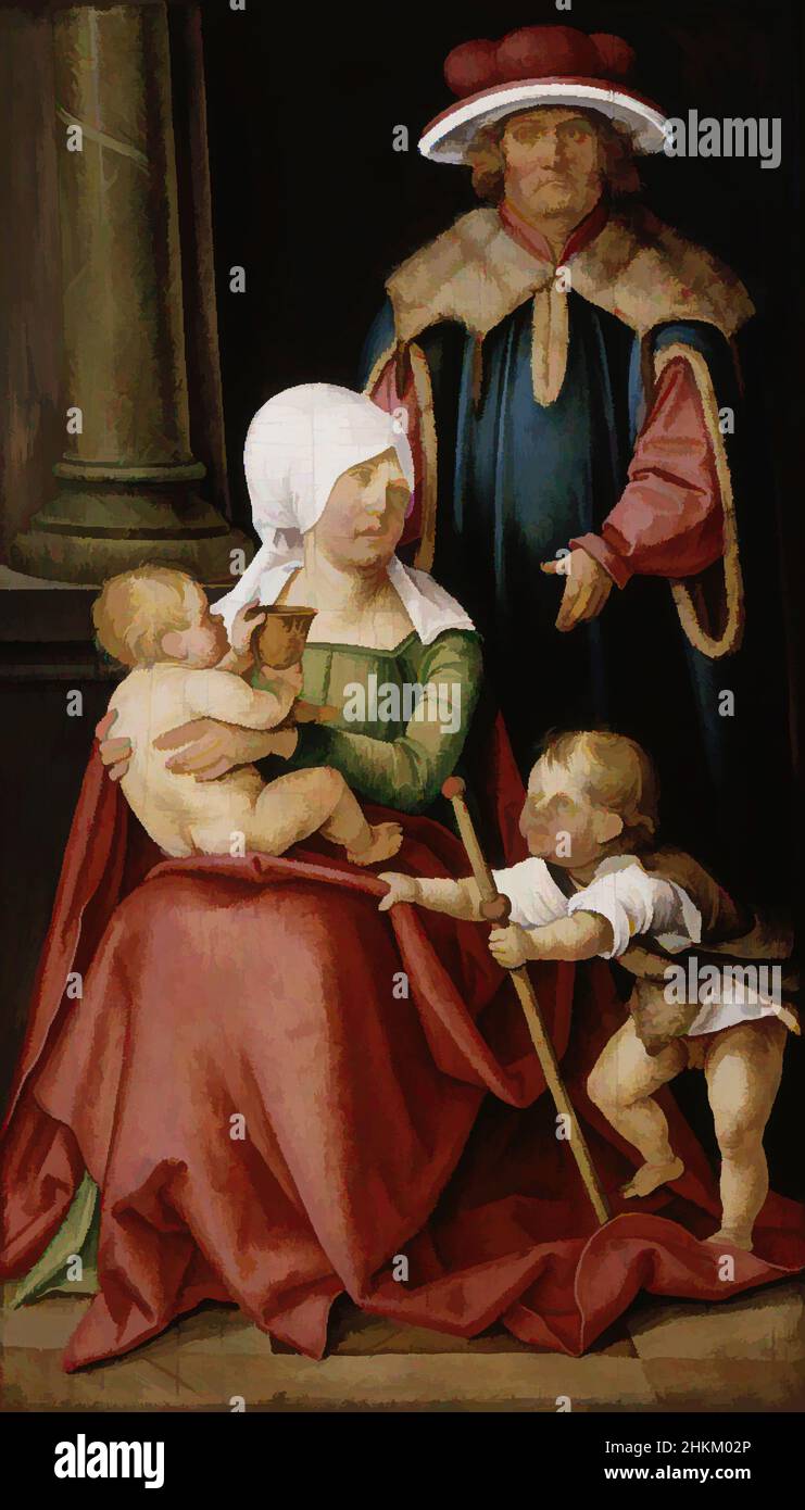 Art inspired by Mary Salome and Zebedee with their Sons James the Greater and John the Evangelist, Hans von Kulmbach, German, c.1480-1522, c.1511, Oil on panel, Made in Nuremberg, Germany, Europe, Paintings, 22 3/4 x 13 3/4 in. (57.8 x 34.9 cm, Classic works modernized by Artotop with a splash of modernity. Shapes, color and value, eye-catching visual impact on art. Emotions through freedom of artworks in a contemporary way. A timeless message pursuing a wildly creative new direction. Artists turning to the digital medium and creating the Artotop NFT Stock Photo