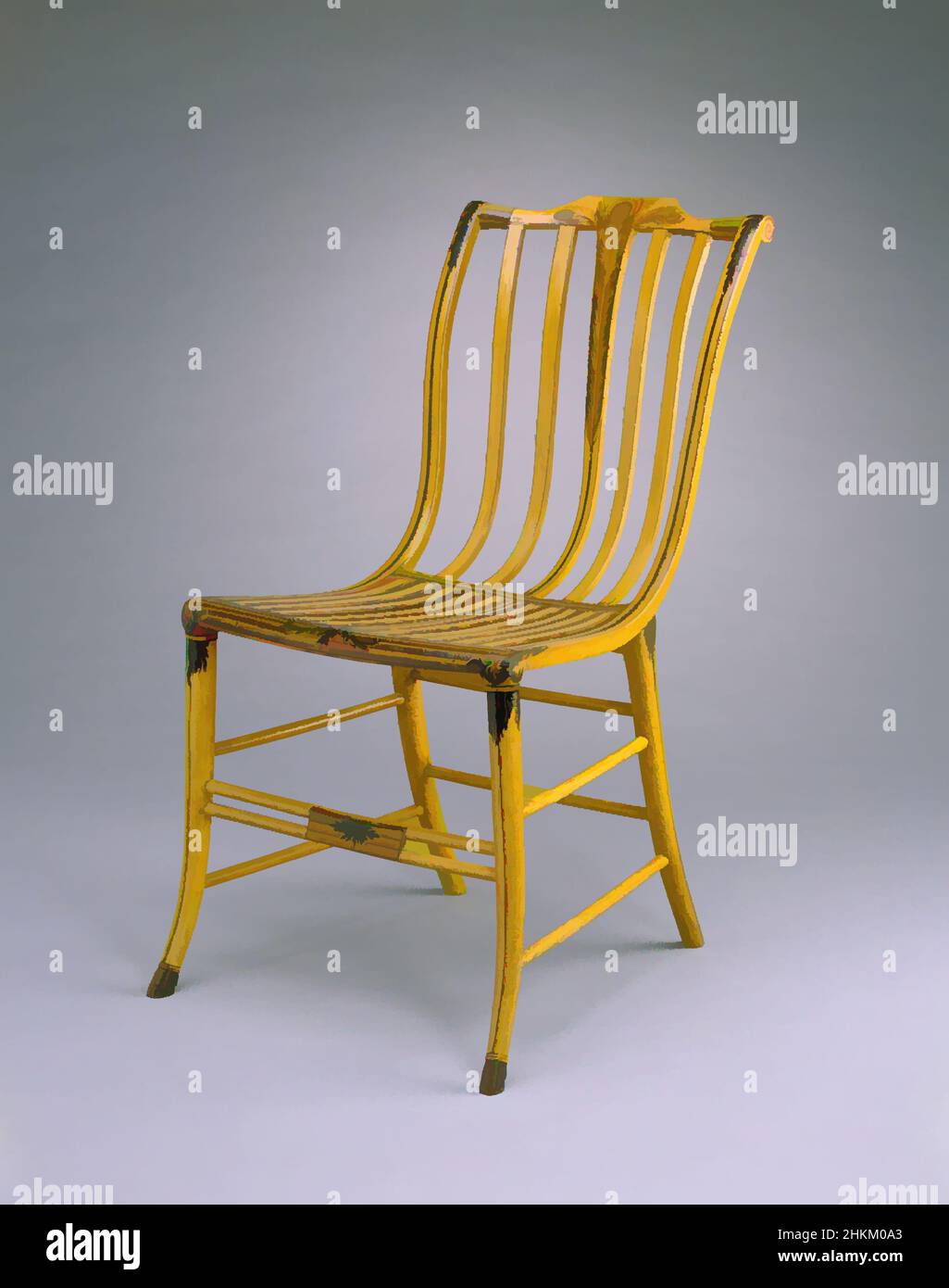Art inspired by Elastic Chair, Samuel Gragg, American, 1772-1855, patented 1808, Painted and gilded oak and maple, Made in Boston, Massachusetts, United States, North and Central America, Furniture, 33 3/4 x 19 3/4 x 20 1/4 in. (85.7 x 50.2 x 51.4 cm, Classic works modernized by Artotop with a splash of modernity. Shapes, color and value, eye-catching visual impact on art. Emotions through freedom of artworks in a contemporary way. A timeless message pursuing a wildly creative new direction. Artists turning to the digital medium and creating the Artotop NFT Stock Photo