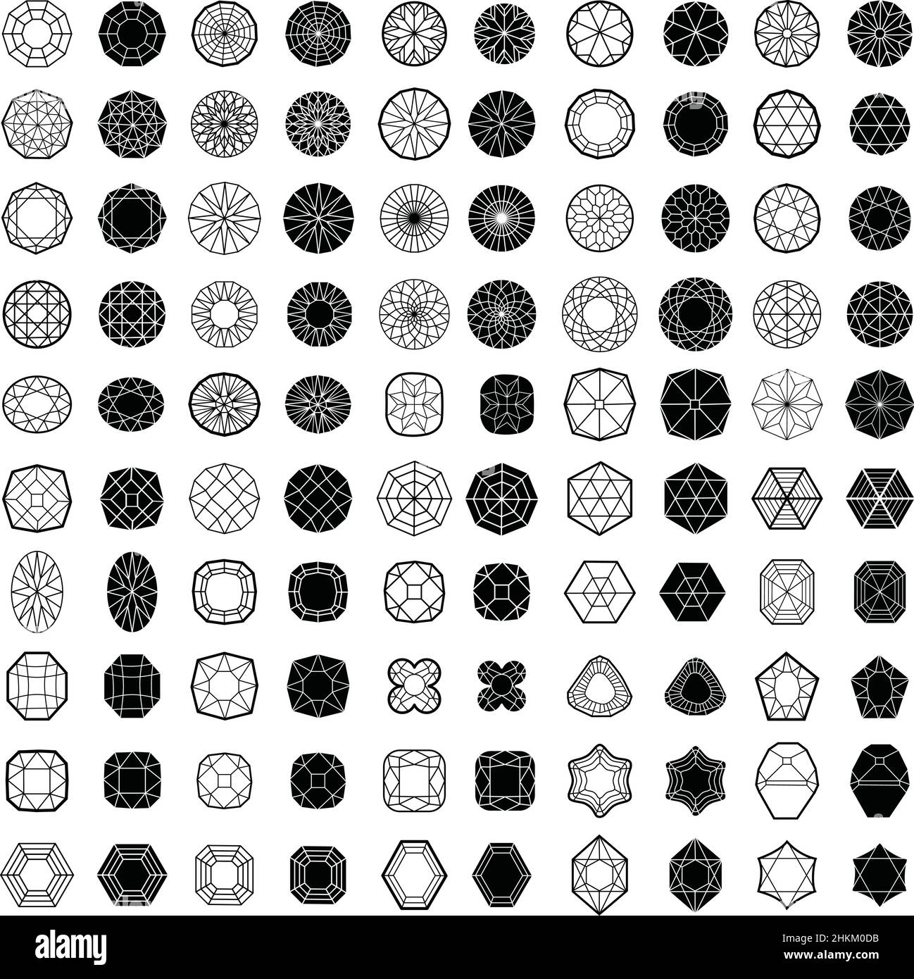 100 diamonds bundle. Luxury gem cutting set Stock Vector
