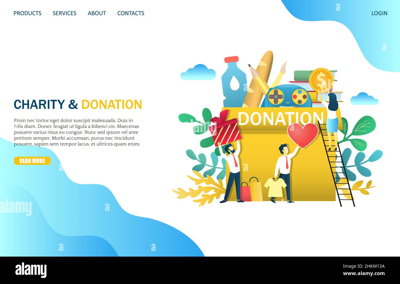 Charity and donation vector website landing page design template Stock Vector