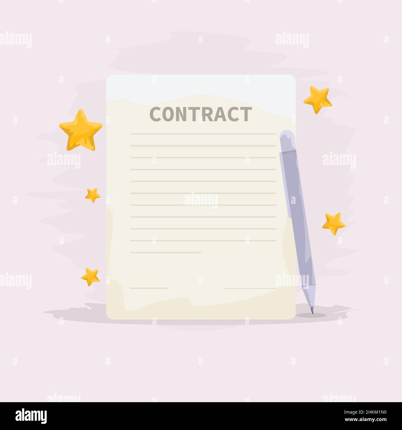 Contract with pen and stars. Vector illustration. Stock Vector