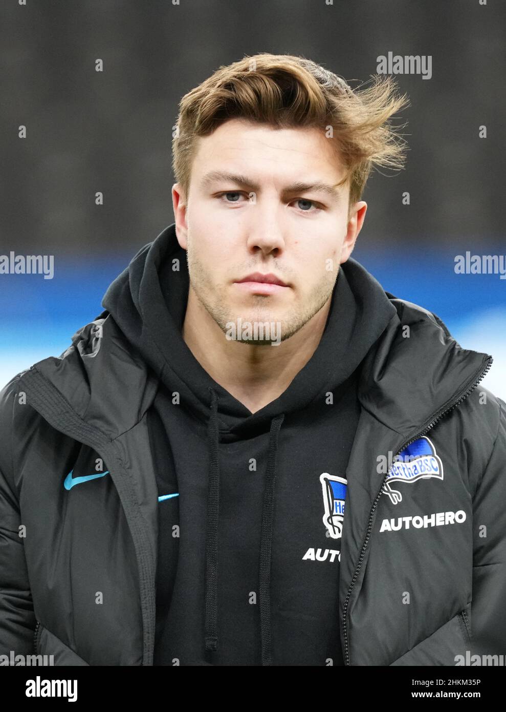 Berlin, Germany. 04th Feb, 2022. Soccer: Bundesliga, Hertha BSC - VfL Bochum, Matchday 21 at the Olympiastadion. Hertha's Fredrik Andre Bjorkan before the game. Credit: Soeren Stache/dpa-Zentralbild/dpa - IMPORTANT NOTE: In accordance with the requirements of the DFL Deutsche Fußball Liga and the DFB Deutscher Fußball-Bund, it is prohibited to use or have used photographs taken in the stadium and/or of the match in the form of sequence pictures and/or video-like photo series./dpa/Alamy Live News Stock Photo