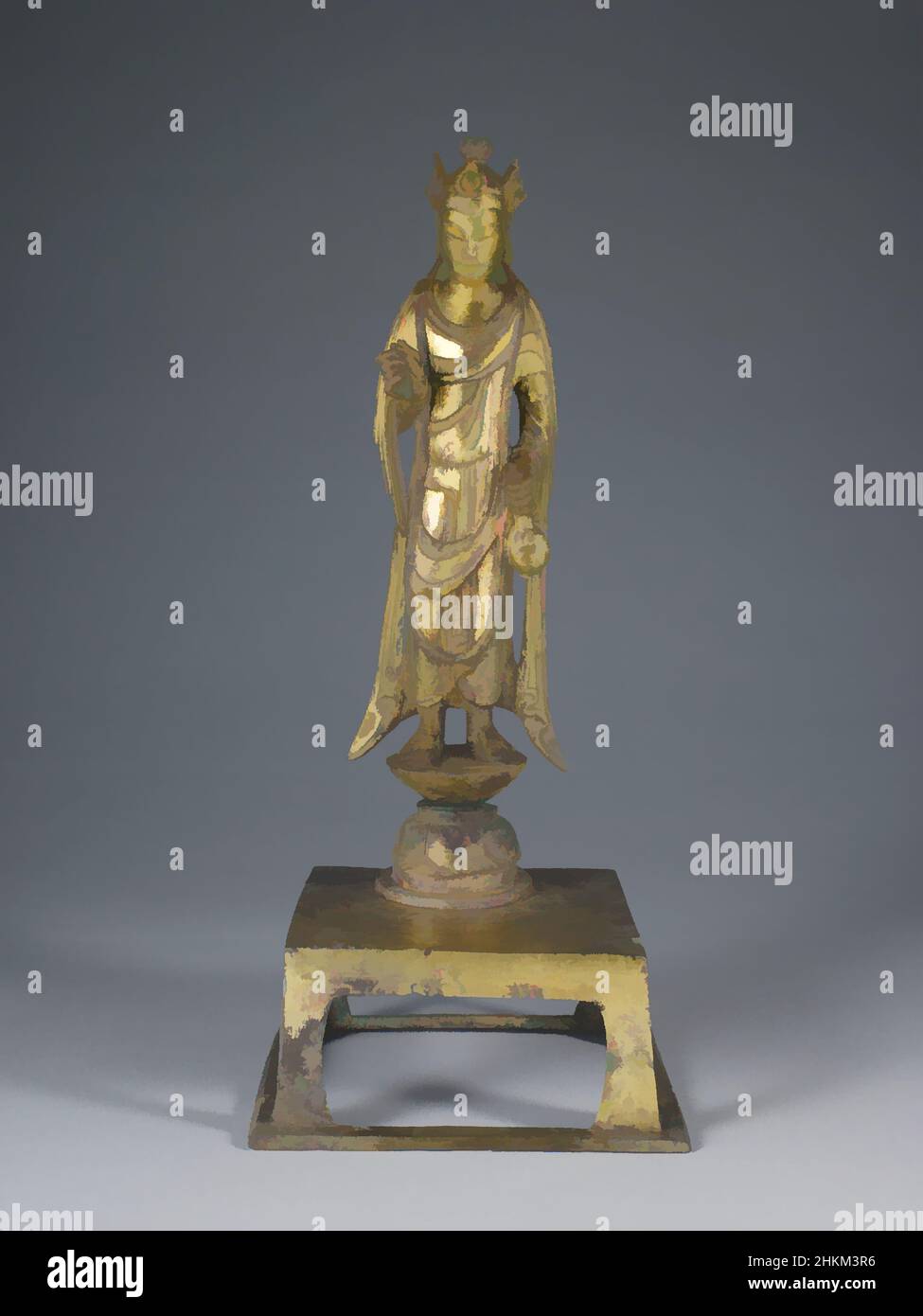 Art inspired by Standing Bodhisattva Avalokiteśvara (Guanyin), Chinese, Sui dynasty, 581-618, late 6th century, Bronze with gilding, Made in China, Asia, Metalwork, sculpture, height of figure and stand: 10 5/8 in. (27 cm, Classic works modernized by Artotop with a splash of modernity. Shapes, color and value, eye-catching visual impact on art. Emotions through freedom of artworks in a contemporary way. A timeless message pursuing a wildly creative new direction. Artists turning to the digital medium and creating the Artotop NFT Stock Photo