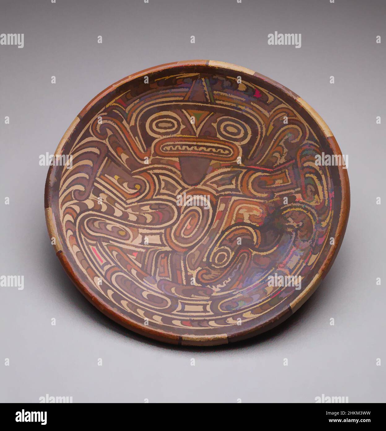 Art inspired by Plate with Painted Motifs, Coclé, c.1300-1500, Ceramic with pigment, Made in Panamá, North and Central America, Ceramics, containers, 2 3/8 x 11 in. (6 x 28 cm, Classic works modernized by Artotop with a splash of modernity. Shapes, color and value, eye-catching visual impact on art. Emotions through freedom of artworks in a contemporary way. A timeless message pursuing a wildly creative new direction. Artists turning to the digital medium and creating the Artotop NFT Stock Photo