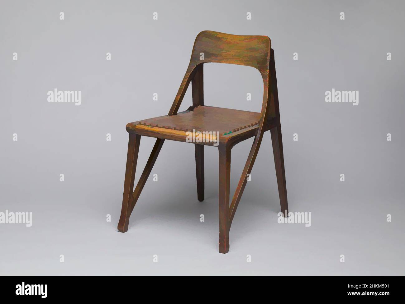 Art inspired by Chair, Richard Riemerschmid, German, 1868-1957, Vereinigte Werkstätten für Kunst im Handwerk, Munich, Germany, 1897-1991, 1898-99, Oak and replacement leather, Made in Munich, Bavaria, Germany, Europe, Furniture, 31 3/8 x 18 1/8 x 22 1/2 in. (79.7 x 46 x 57.2 cm, Classic works modernized by Artotop with a splash of modernity. Shapes, color and value, eye-catching visual impact on art. Emotions through freedom of artworks in a contemporary way. A timeless message pursuing a wildly creative new direction. Artists turning to the digital medium and creating the Artotop NFT Stock Photo
