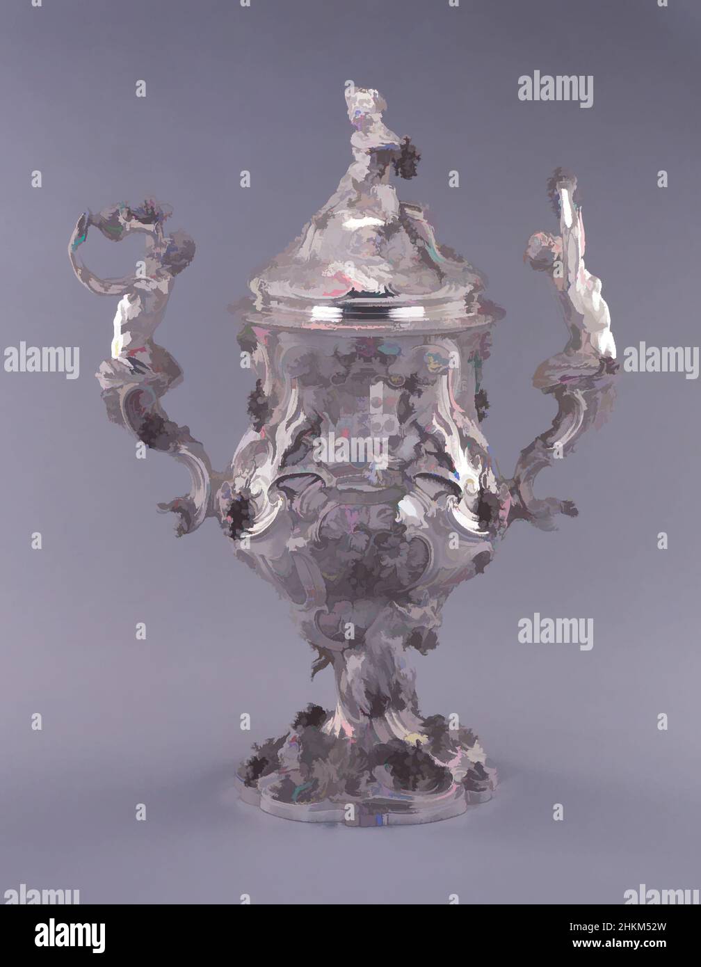 Art inspired by Two-Handled Cup and Cover, Charles Frederick Kandler, English (born Germany), active c.1735, died 1778, 1749-50, Silver, Made in London, Greater London, England, Europe, Metalwork, Gallery 122, cup and lid: 16 7/8 x 14 x 7 in. (42.9 x 35.6 x 17.8 cm, Classic works modernized by Artotop with a splash of modernity. Shapes, color and value, eye-catching visual impact on art. Emotions through freedom of artworks in a contemporary way. A timeless message pursuing a wildly creative new direction. Artists turning to the digital medium and creating the Artotop NFT Stock Photo
