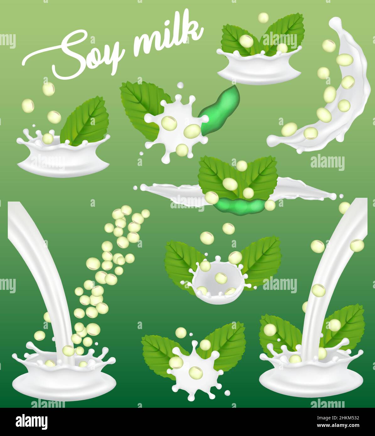 Soy milk splash set, vector realistic illustration Stock Vector Image