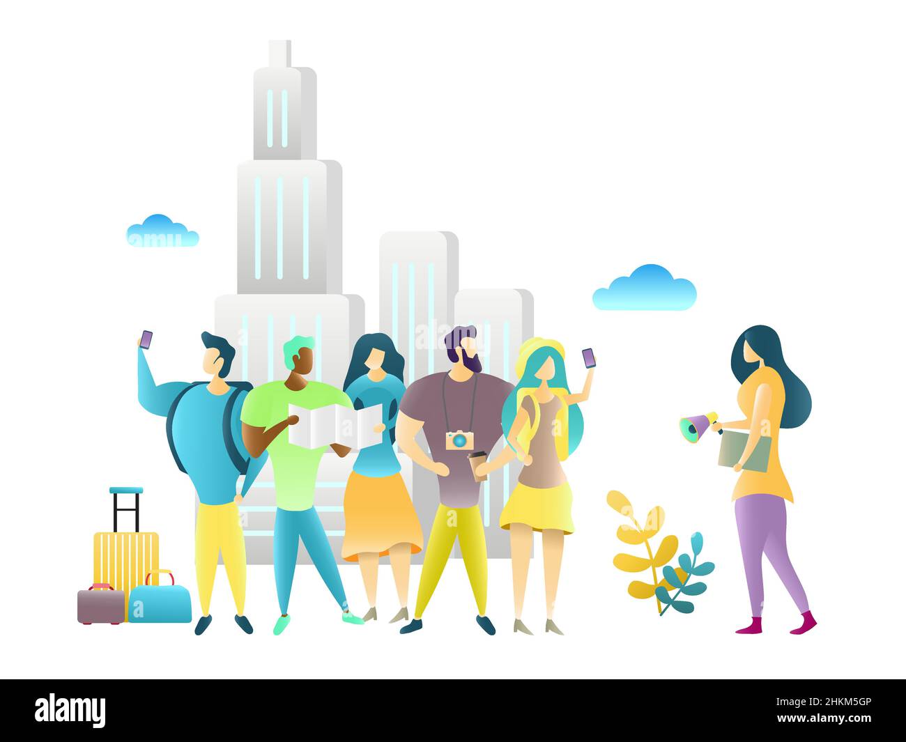 City tour with travel guide, vector illustration Stock Vector