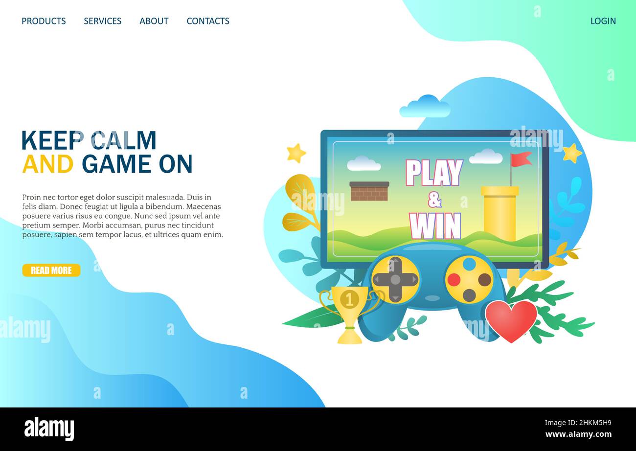 Keep calm and game on vector website landing page design template Stock Vector