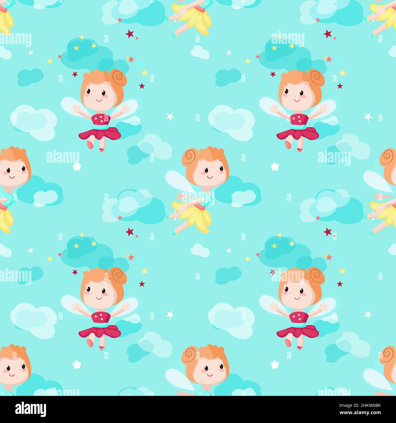 Vector seamless pattern with cute little fairies Stock Vector Image ...