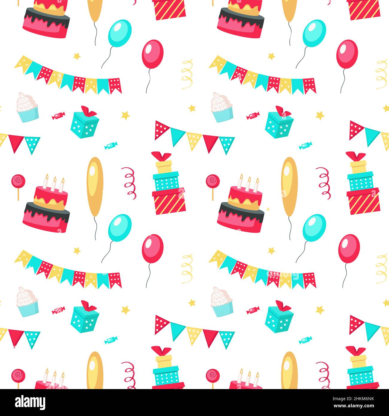 Happy birthday vector seamless pattern with party decorations Stock ...