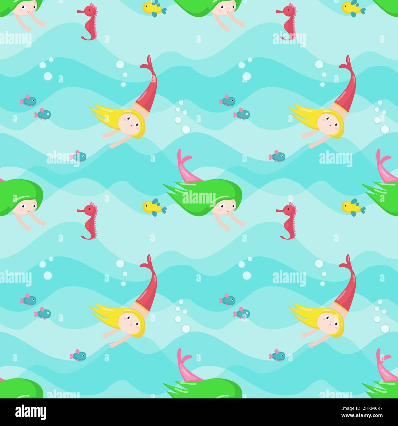 Vector seamless pattern with cute little mermaids Stock Vector Image ...