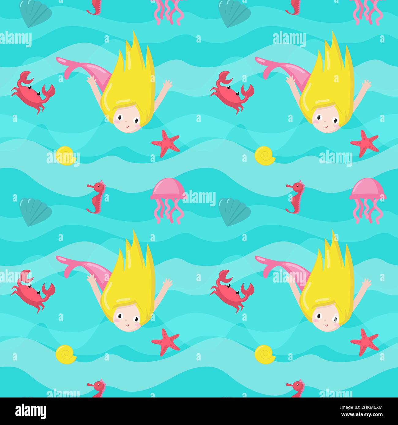 Vector seamless pattern with cute little mermaids Stock Vector Image ...