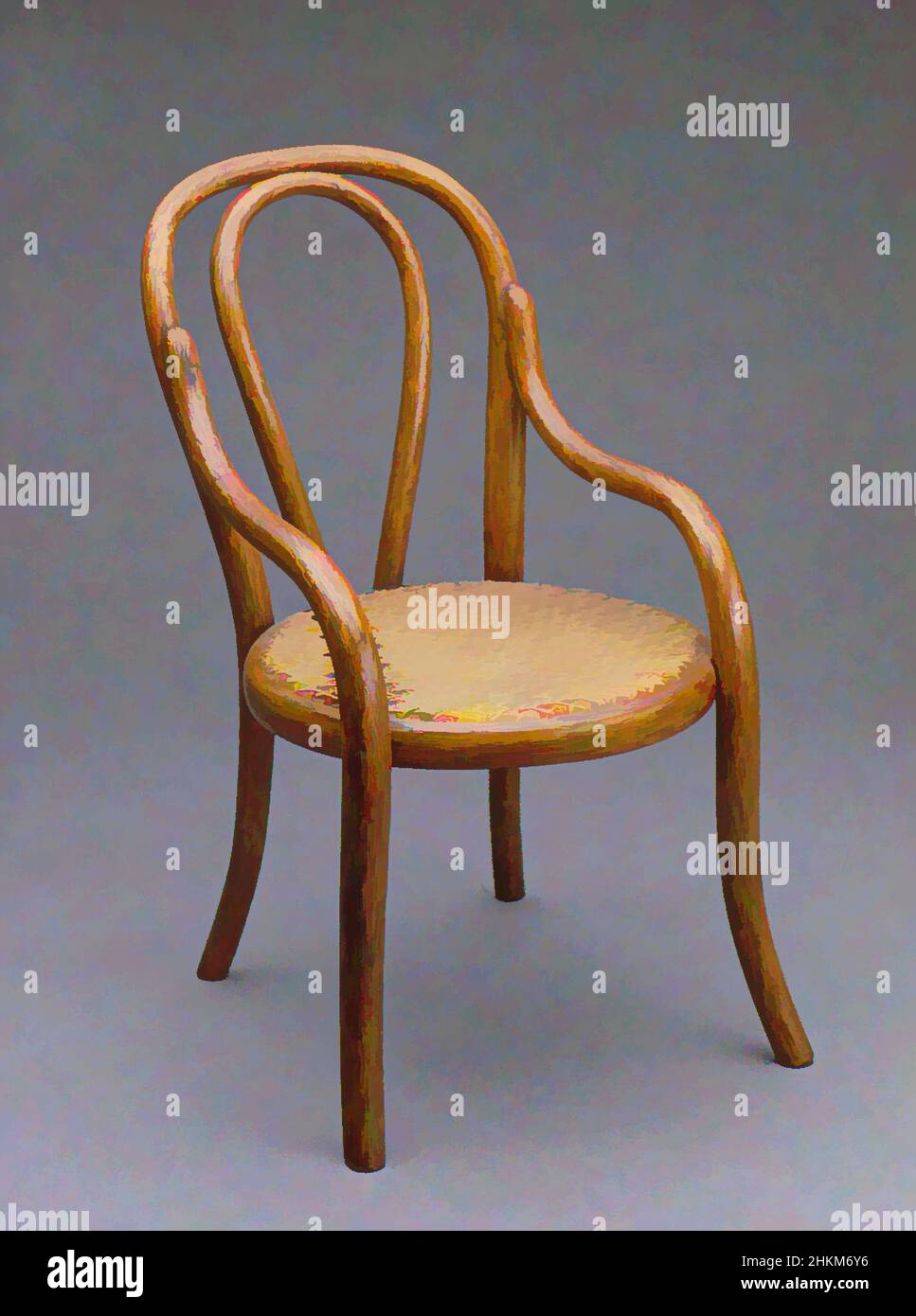 Art inspired by Doll's Chair, attributed to Gebrüder Thonet, Austria, founded 1853, designed 1885-86, made c.1890, Beech and cane, Made in Germany, Europe, Vienna, Austria, Europe, Furniture, recreational artifacts, Gallery 122, 12 3/4 x 7 1/4 x 9 1/4 in. (32.4 x 18.4 x 23.5 cm, Classic works modernized by Artotop with a splash of modernity. Shapes, color and value, eye-catching visual impact on art. Emotions through freedom of artworks in a contemporary way. A timeless message pursuing a wildly creative new direction. Artists turning to the digital medium and creating the Artotop NFT Stock Photo