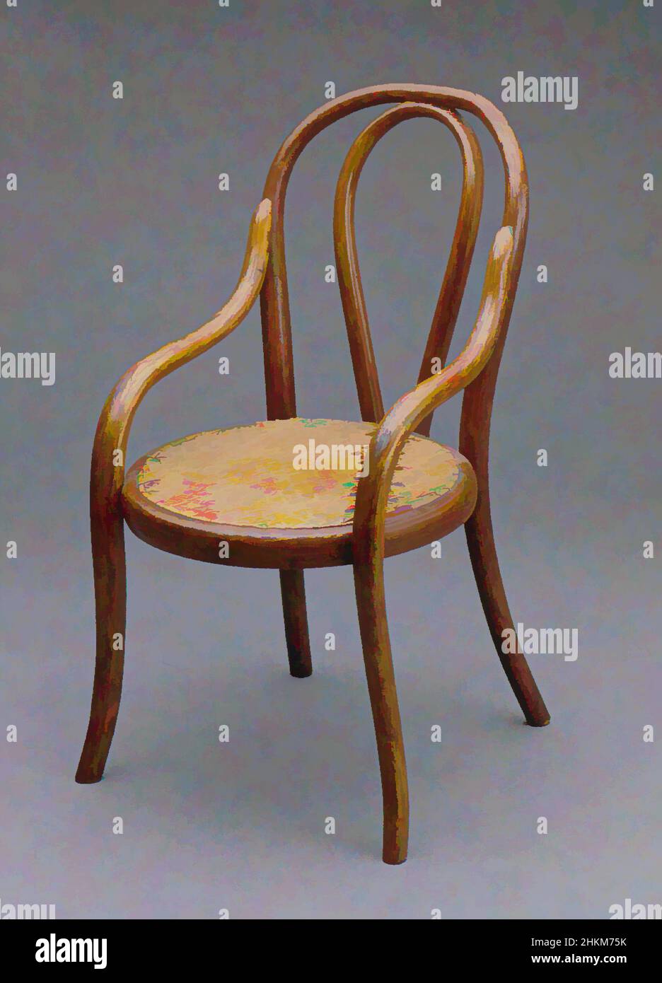 Art inspired by Doll's Chair, attributed to Gebrüder Thonet, Austria, founded 1853, designed 1885-86, made c.1890, Beech and cane, Made in Germany, Europe, Vienna, Austria, Europe, Furniture, recreational artifacts, 13 1/8 x 7 1/2 x 8 7/8 in. (33.3 x 19.1 x 22.5 cm, Classic works modernized by Artotop with a splash of modernity. Shapes, color and value, eye-catching visual impact on art. Emotions through freedom of artworks in a contemporary way. A timeless message pursuing a wildly creative new direction. Artists turning to the digital medium and creating the Artotop NFT Stock Photo