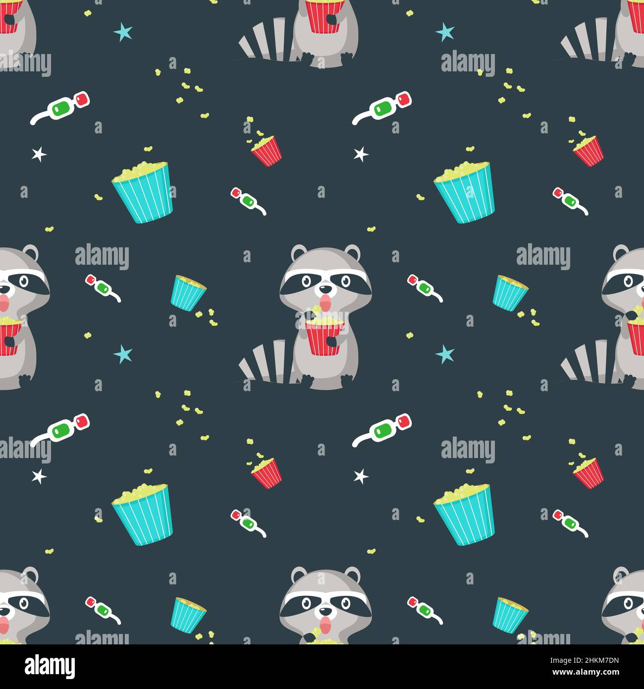 Vector seamless pattern with cute funny raccoon Stock Vector Image ...