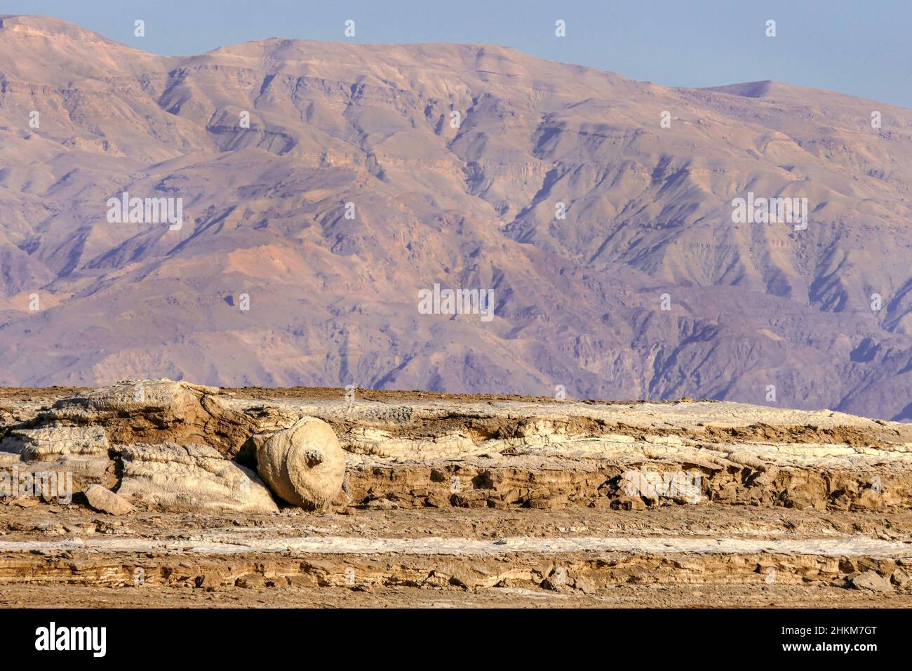 Ecological catastrophe of the disappearing Dead Sea. Erosion and salt formations on the surface of the earth. Israel Stock Photo
